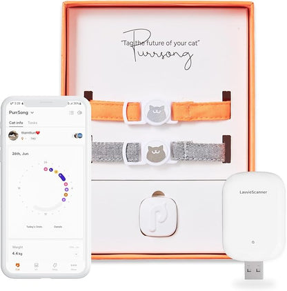 LavvieTAG with 2 Straps Charger & Scanner Set | Smartwatch for Cat ID Tag Light Activity Analysis Heath Care App Integration Monitor Fitness Tracker (Charger&Scanner Included)
