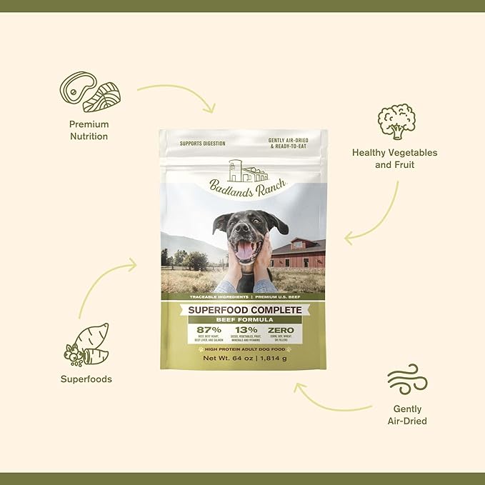 Superfood Complete, Air-Dried Adult Dog Food - High Protein, Zero Fillers, Superfood Nutrition by Katherine Heigl (64 oz., Beef Formula)