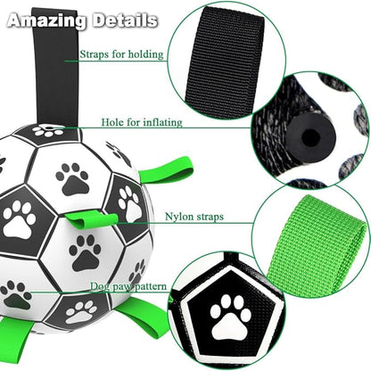 Amasiver Dog Soccer Ball Toys with Straps - 9 inch Large Herding Ball, Interactive Toys for Tug of War, Birthday Gifts,Water Toy, World Cup Sturdy Balls for Medium Large