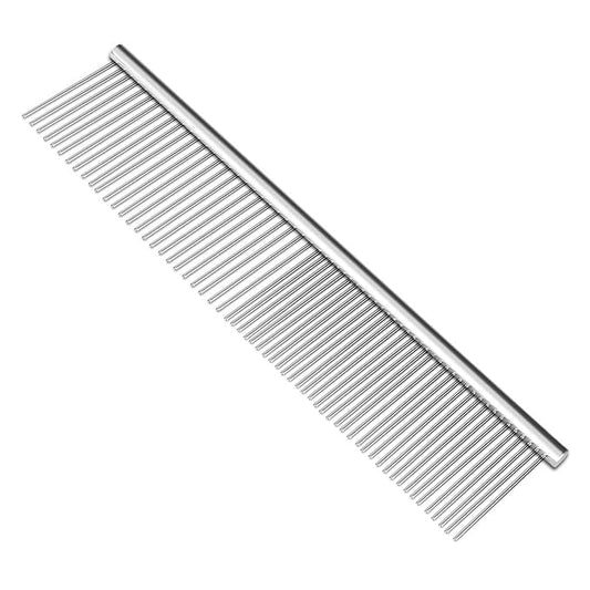 Flexzion Pet Grooming Comb Stainless Steel Cats Dogs Puppy Medium Animals Hair Trimmer Brush Accessory Tool with Smooth Teeth Needle Durable Lightweight