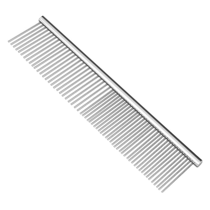 Flexzion Pet Grooming Comb Stainless Steel Cats Dogs Puppy Medium Animals Fur Trimmer Brush Accessory Tool With Smooth Teeth Needle Durable Lightweight -40Mm 1 Medium (40mm)