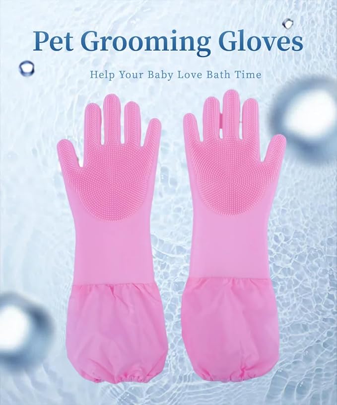 Pet Grooming Gloves with Brush,Lengthened Silicone Gloves, High-Density Massage Column Design, Suitable for Bathing and Massaging Cats and Dogs at Home or in Pet Stores