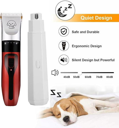 Dog Clippers and Nail Grinder Low Noise Cordless Rechargeable Dog Clippers and Nail Grinder for Grooming