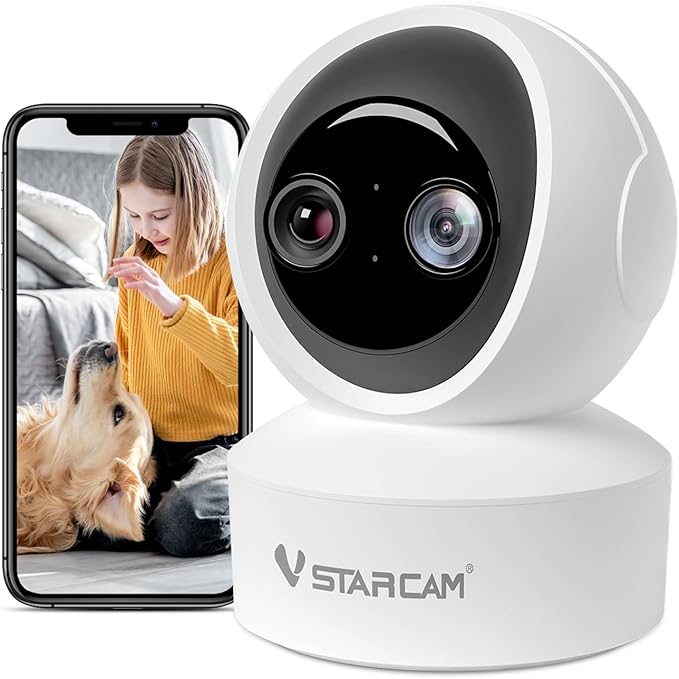 VSTARCAM Indoor Camera, 2K HD Dog/Pet Camera with Phone APP, Night Vision, 2-Way Audio, Hybrid Zoom, 2.4G WiFi Dual Monitor, 7/24 Recording, Cloud/SD Card Storage