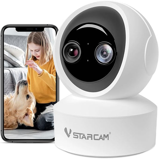 VSTARCAM Indoor Camera, 2K HD Dog/Pet Camera with Phone APP, Night Vision, 2-Way Audio, Hybrid Zoom, 2.4G WiFi Dual Monitor, 7/24 Recording, Cloud/SD Card Storage