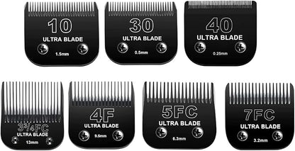 Detachable Pet Dog Grooming Blades of Stainless Steel,Compatible with Andi-s,Oster-A5,Wahl KM-10 Series, 10+30+40+7FC+5FC+4F+3-3/4FC（7 counts）