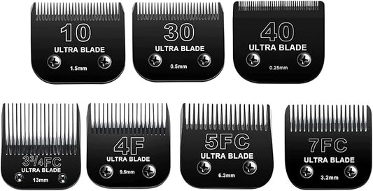 Detachable Pet Dog Grooming Blades of Stainless Steel,Compatible with Andi-s,Oster-A5,Wahl KM-10 Series, 10+30+40+7FC+5FC+4F+3-3/4FC（7 counts）