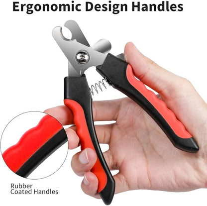 Dog Nails Clippers Trimmer with Safety Guard to Avoid Over-Cutting, Razor Sharp Blades with Bonus Dog Nail File, Cat Claw Clippers with Sturdy Non Slip Handles for Pets Dog Cat（Red & Black）