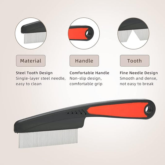 Flea Comb, Dandruff Comb, Multifunction Stainless Steel Fine Tooth Comb Nit Removal Hair Comb Cat Dog Pet Grooming Scalp Flea Comb, Easy to Hold