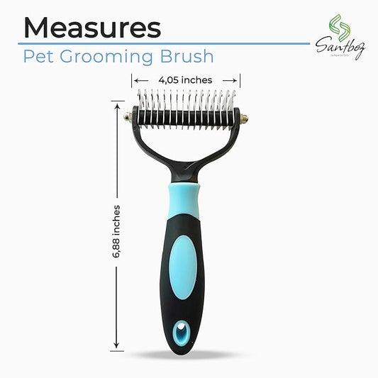Deshedding Brush & Rake for Pets - 2-Sided Professional Grooming Tool Effectively Removes Knots, Tangles & Loose Hair from Cats & Dogs (4 IN)