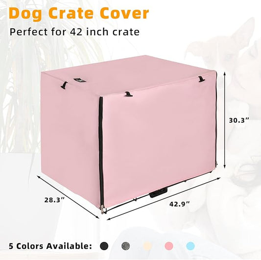 X-ZONE PET Double Door Dog Crate Cover - Polyester Pet Kennel Cover Fits 42 inches Wire Dog Cage Pink