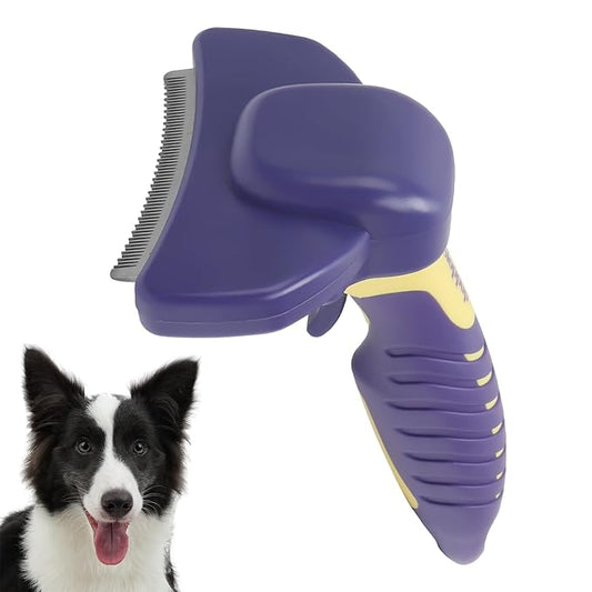 HOP Dog Deshedding Brush for Short Haired Dogs Cats Pets Professional Deshedding Tool Anti-Slip Handle & Detachable Head Highly Effective Deshedder Grooming Home of Paws(Purple_L)