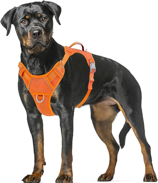 BARKBAY No Pull Dog Harness Large Reflective Dog Harness with Front Clip and Easy Control Handle for Walking Training Running with ID tag Pocket(Orange,XL)