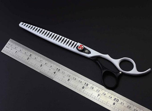 Purple Dragon 8.0 inch Professional Pet Grooming Scissors - Dog Chunker Shears - Adult Animal Thinning Hair Shears for Pet Groomer or Family DIY (White)
