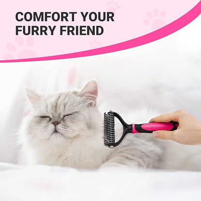 MIU COLOR Pet Grooming Brush, 2 Sided Undercoat Rake for Dogs & Cats, Professional Deshedding Brush and Dematting Tool, Effective Removing Knots, Mats, Tangles for Cats, Dogs, Extra Wide (Pink)