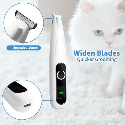 Upgraded Dog Paw Trimmer with LED Light, Low Noise Cat Clipper for Grooming, 18mm Widen Blade Digital Display Pet Paw Trimmer for Paws, Ears, Face, Waterproof Rechargeable Paws Clipper for Dog Cat