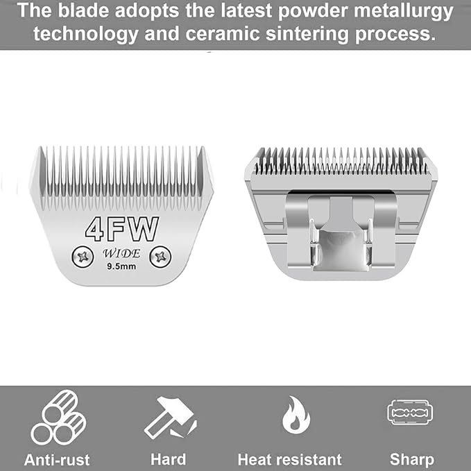 Wide Blades for Dog Grooming Blades Compatible with Andis,Oster A5,Wahl km10 Dog Clippers Stainless Steel Blades Blades for Animal Dog,Cat,Horse, (#4FW(9.5mm))