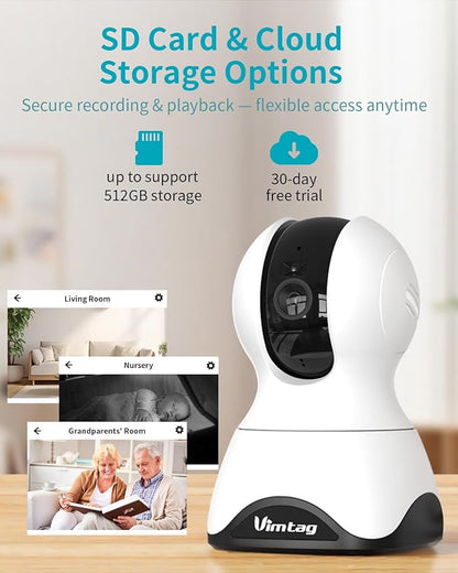 VIMTAG 4K UHD Indoor Camera 5G&2.4G WiFi Cameras for Home Security, 360° Pet/Dog/Cat/Nanny/Baby Monitor with Phone App & Speaker, Motion Tracking, Free AI Detection, Night Vision, SD/Cloud Storage