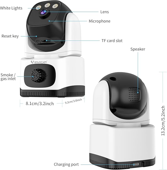 VSTARCAM Indoor Security Camera with Smoke Detection, 2K UHD Smoke Detector Camera, Motion Detection, Auto Tracking, Color Night Vision, 2-Way Audio, Cloud & SD Card Storage(up to 256GB)