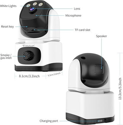 VSTARCAM Indoor Security Camera with Smoke Detection, 2K UHD Smoke Detector Camera, Motion Detection, Auto Tracking, Color Night Vision, 2-Way Audio, Cloud & SD Card Storage(up to 256GB)