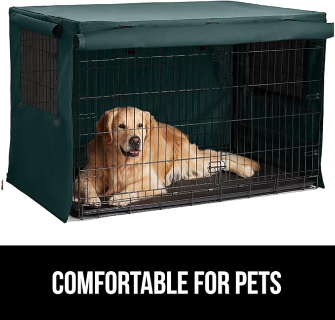 GORILLA GRIP Dog Crate Covers Compatible with Amazon Basics Dog Crates, All Sides Open, Privacy Cover Fits 48" Wire Kennel, Breathable Mesh Windows, Light Reducing Training Cage Topper, Hunter Green
