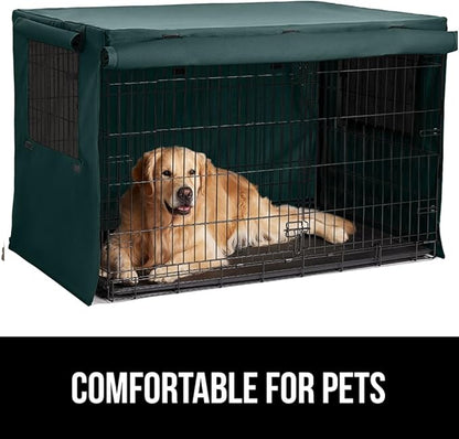 GORILLA GRIP Dog Crate Covers Compatible with Amazon Basics Dog Crates, All Sides Open, Privacy Cover Fits 48" Wire Kennel, Breathable Mesh Windows, Light Reducing Training Cage Topper, Hunter Green