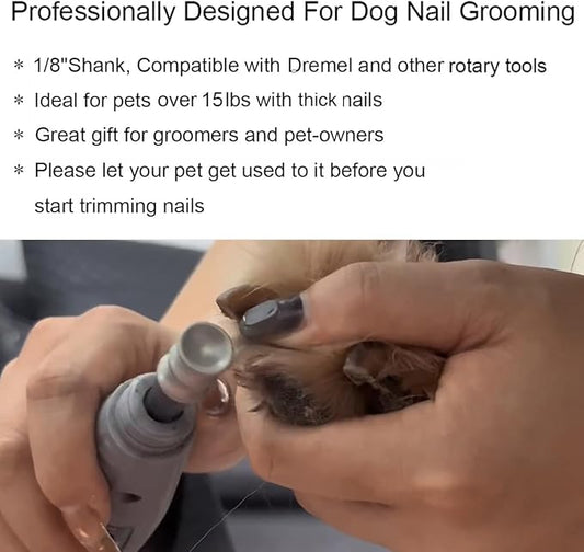 Dog Nail Grinder Attachment for Dremel - 1/8” Diamond Rotary Nail Grinder Bits for Large Medium Dogs Nail Care - Gift Set