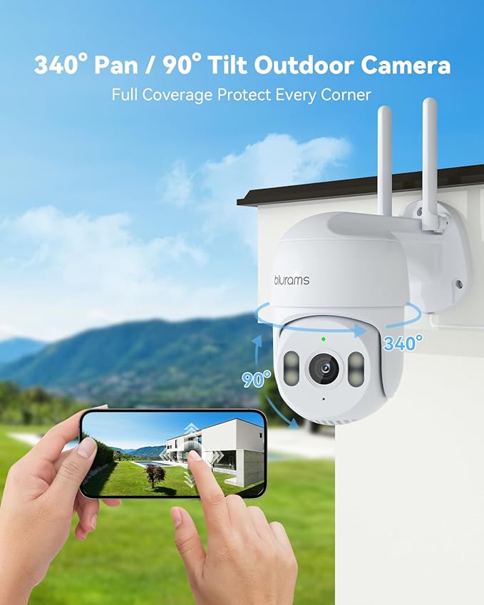 blurams 2K Wired Security Camera Outdoor, 360° PTZ Cameras for Home Security Outside with Motion Tracking, Color Night Vision, Two-Way Audio, IP66 Weatherproof, Wi-Fi 6, Compatible with Alexa 2Pack