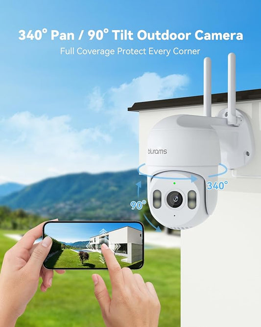 blurams 2K Wired Security Camera Outdoor, 360° PTZ Cameras for Home Security Outside with Motion Tracking, Color Night Vision, Two-Way Audio, IP66 Weatherproof, Wi-Fi 6, Compatible with Alexa 2Pack