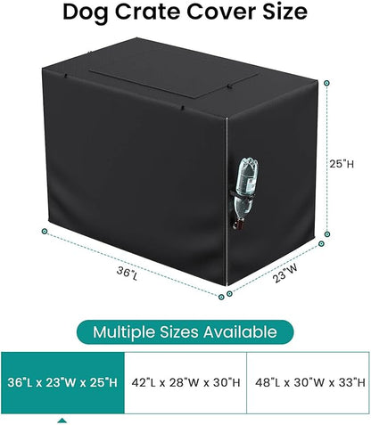 Dog Crate Cover - Privacy Kennel Cover Fits 36 inch Double Door Wire Crate, Heavy Duty 600D Oxford Fabric Dog Cage Cover with Top Window and Drinking Hole Design, Black, (Cover Only)