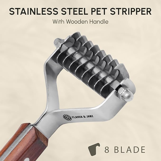 Flamia & Jabz Undercoat Rake for Dogs & Cats, Dematting Grooming Stripper Tool (8 Blades)