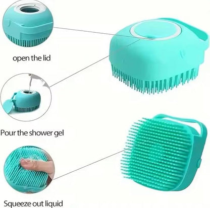 Pet Grooming Bath Brush with Shampoo Dispenser – Soft Silicone Scrubber for Dogs & Cats – Gentle Cleaning, Shedding, and Bathing Tool for Pets