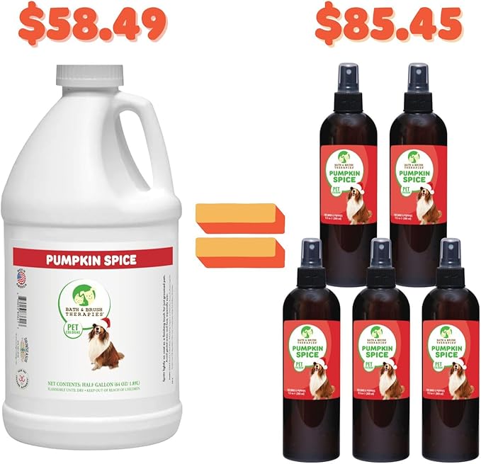 Showseason Pumpkin Spice Holiday Dog Cologne 64 oz. REFILL with Empty 12.5 oz. Bottle | Long Lasting Spray | Dog Perfume | Made In The USA