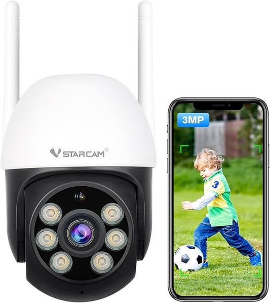 VSTARCAM 3MP Wired Security Camera Outdoor, 0.8 Inch 2.4G WiFi PTZ Dome Home Surveillance Camera with Motion Detection, 2-Way Audio, Color Night Vision, Weatherproof 01