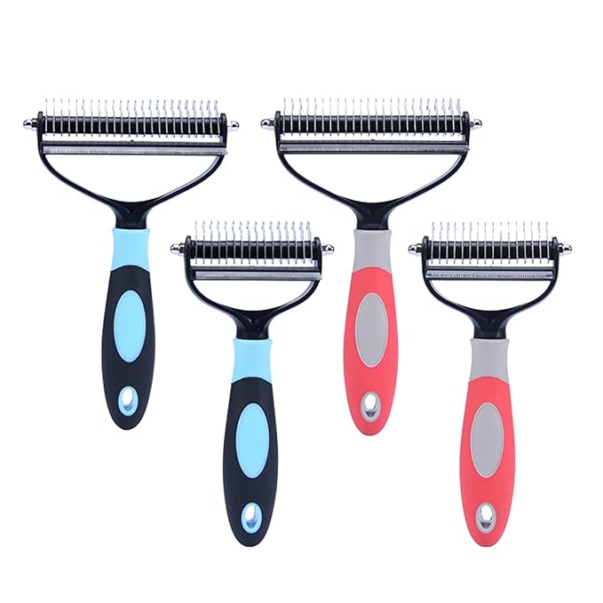 Dog Brush for Shedding,Professional Pet Grooming Tool,2 in 1 Dematting Comb & Undercoat Rake for Long Haired Dogs,Mats & Tangles Removing,Deshedding Tool for Long Haired Cats (large, blue)