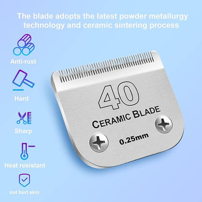 2 Pack Detachable Pet Dog Grooming Clipper Ceramic Blade,Compatible with Andis Size 40 Cut Length 1/100"(0.25mm),Compatible with Oster A5,Wahl KM Series Clippers