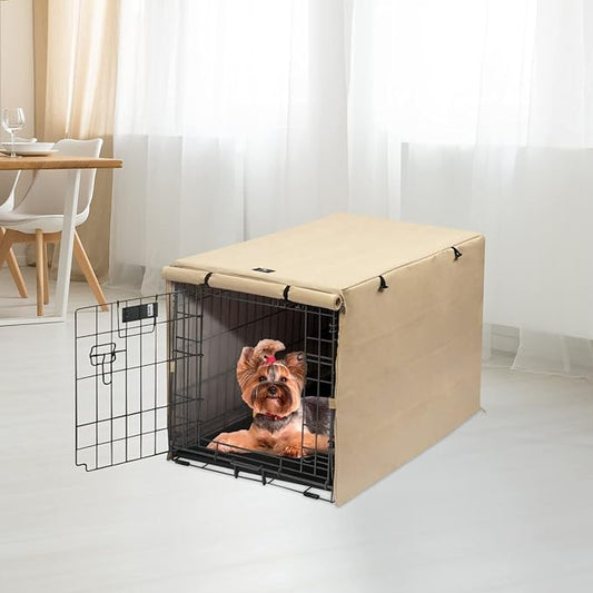 X-ZONE PET Double Door Dog Crate Cover - Polyester Pet Kennel Cover (Fits 24 30 36 42 48 inches Wire Crate) (24 Inch, Tan)