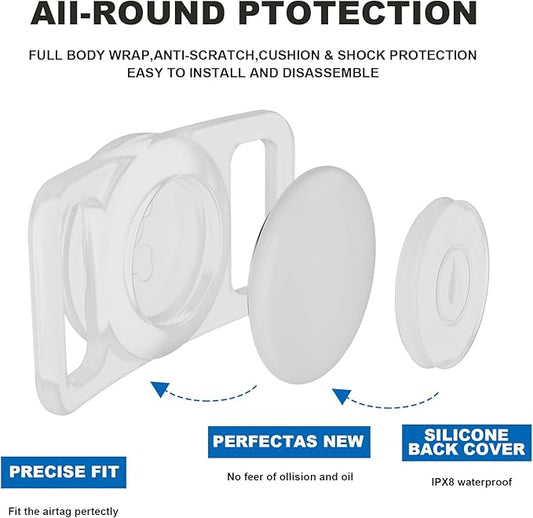 Kiniza 4 Pack Silicone AirTag Cat Dog Pets Collar Holder Waterproof with GPS Tracker for Apple White