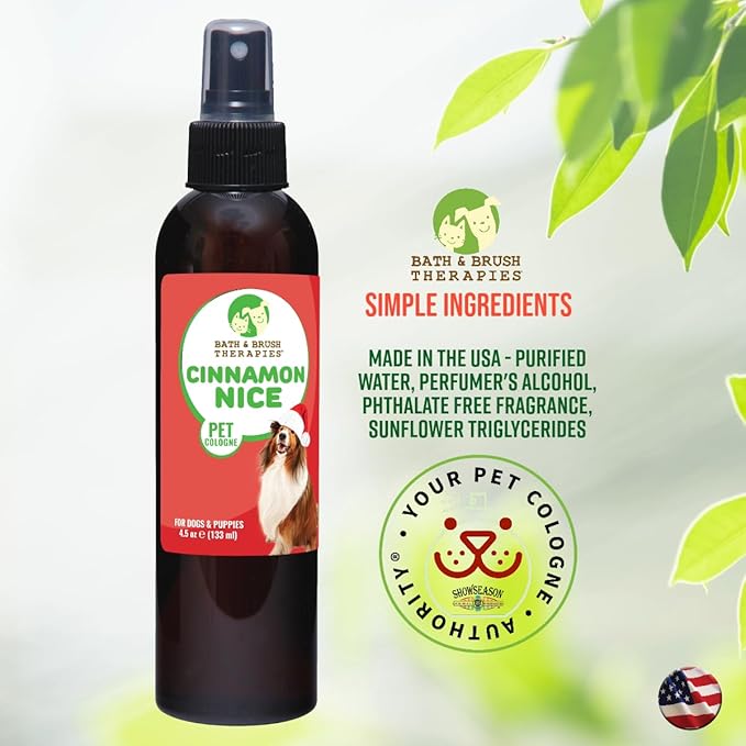 Bath & Brush Therapies® Cinnamon Nice Pet Cologne For Dogs 4.5 oz | Long-Lasting Odor Eliminator | Paraben-Free | Biodegradable & Non-Toxic | Made in USA