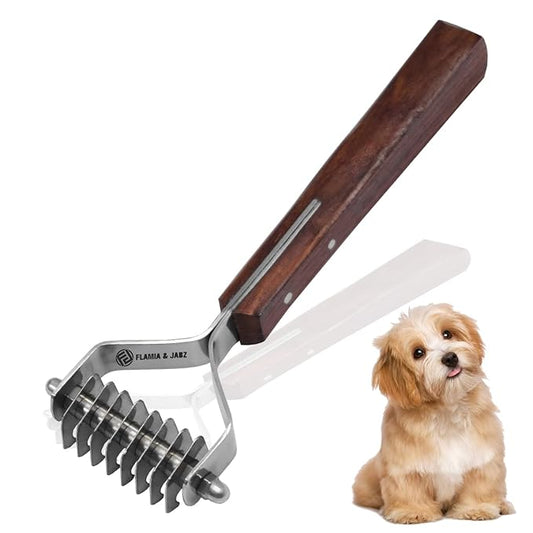 Flamia & Jabz Undercoat Rake for Dogs & Cats, Dematting Grooming Stripper Tool (8 Blades)