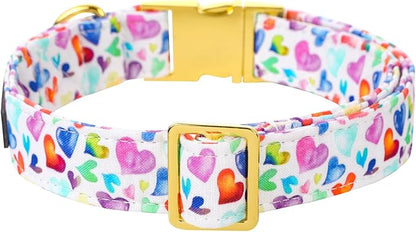 Lionet Paws Valentine Day Dog Collar, Heavy-Duty Cute Colorful Heart Pattern Collar with Metal Buckle Pet Necklace for Small Medium Dog Gift, Neck 13.5-22 inches