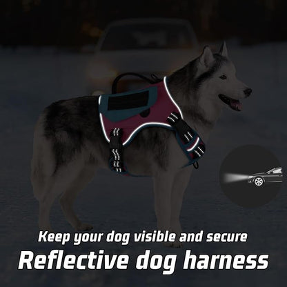 WINGOIN Tactical Dog Harness for Small Dogs, No Pull Harness with Handle Pockets Poop Bag, Reflective Dog Vest, Military Service Heavy Duty Big Dog Harness for Walking Hiking Training (Pink Blue, S)