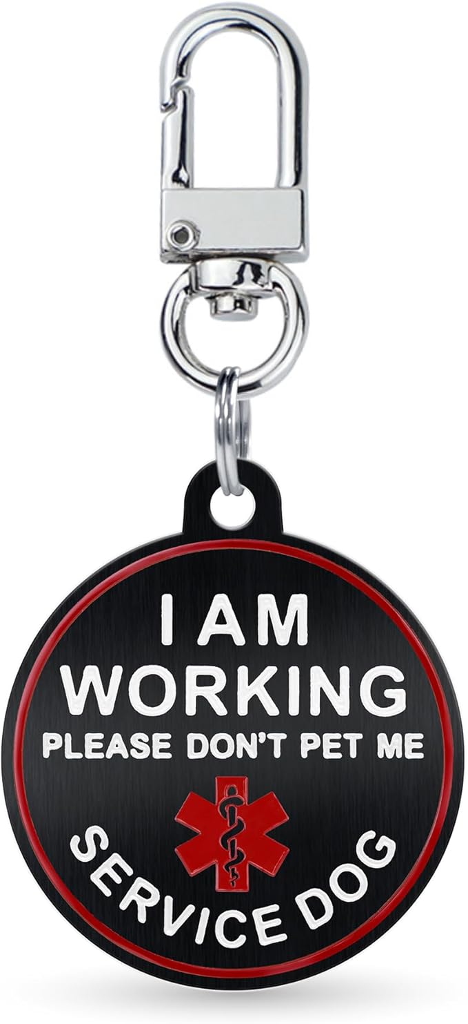 Service Dog ID Tag for Small & Large Dogs - Emotional Support ESA Medical Alert Collar Accessory - Durable Stainless Steel Service Animal Tag - I am Working Service Tag in Black Small