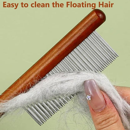 Solid Wooden Puppy Grooming Brush, Pet Flea Lice Comb, Stainless Steel Teeth Massage Comb for Cat Dog Rabbit, Loose Fur for Shih Tzus, Yorkies, and Maltipoos, Small Medium Pets