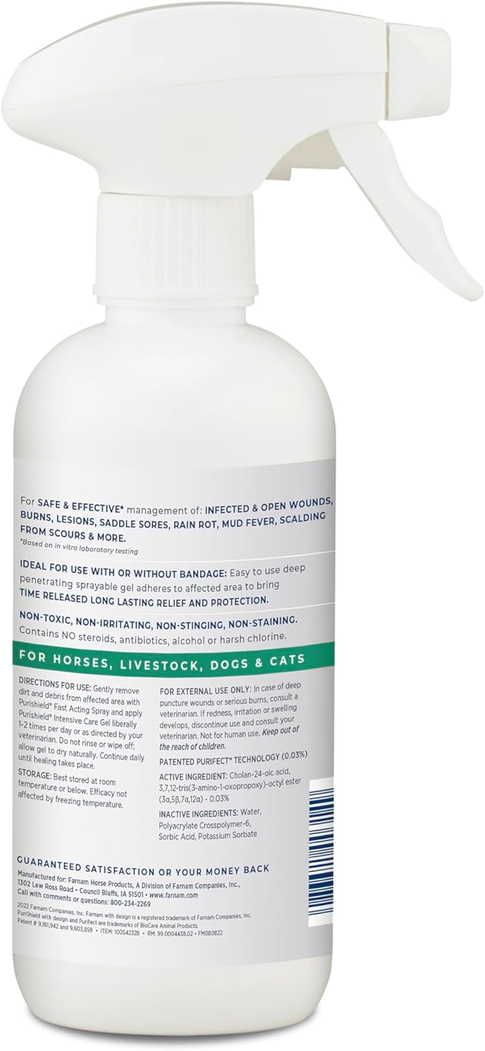 Farnam Purishield Intensive Care Gel, Promotes Healing*, Relief, Protection for 36 Hours*, for Wounds on Horses, Dogs, Cats & Livestock