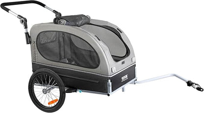 VEVOR Dog Bike Trailer, Supports up to 66/88/100 lbs, 2-in-1 Pet Stroller Cart Bicycle Carrier, Easy Folding Cart Frame with Quick Release Wheels, Universal Bicycle Coupler, Reflectors, Flag
