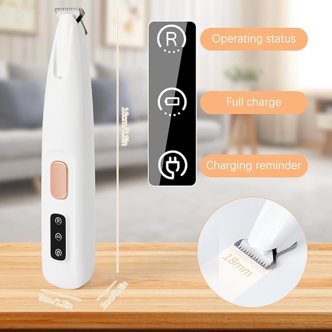 Dog Trimmer, Saffory Paw Trimmer, Saffory Electric Dog Trimmer for Paws, Pet Paws Trimmer with Led Light, Rechargeable Low Noise Pet Trimmer Hair Clipper-1set White with Oil(1)