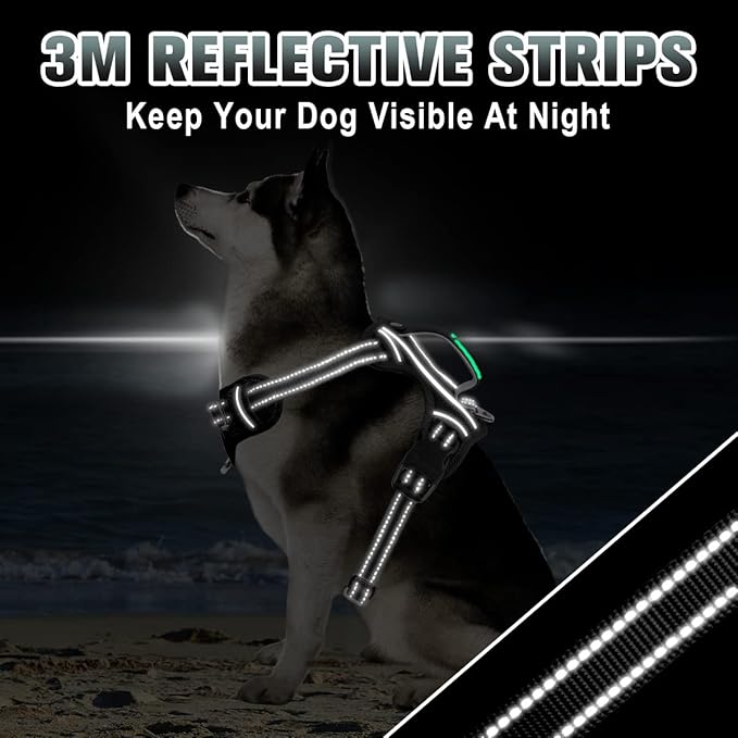 BARKBAY No Pull Dog Harness Large Reflective Dog Harness with Front Clip and Easy Control Handle for Walking Training Running with ID tag Pocket(Black,XL)