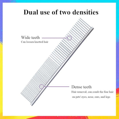 Metal Dog Combs for Grooming Small Dogs, Cats and Pets, Dematting, Detangling, Removing Shedding Hair & Knots, Pet Grooming Tool, Stainless Steel, 7.4-Inch