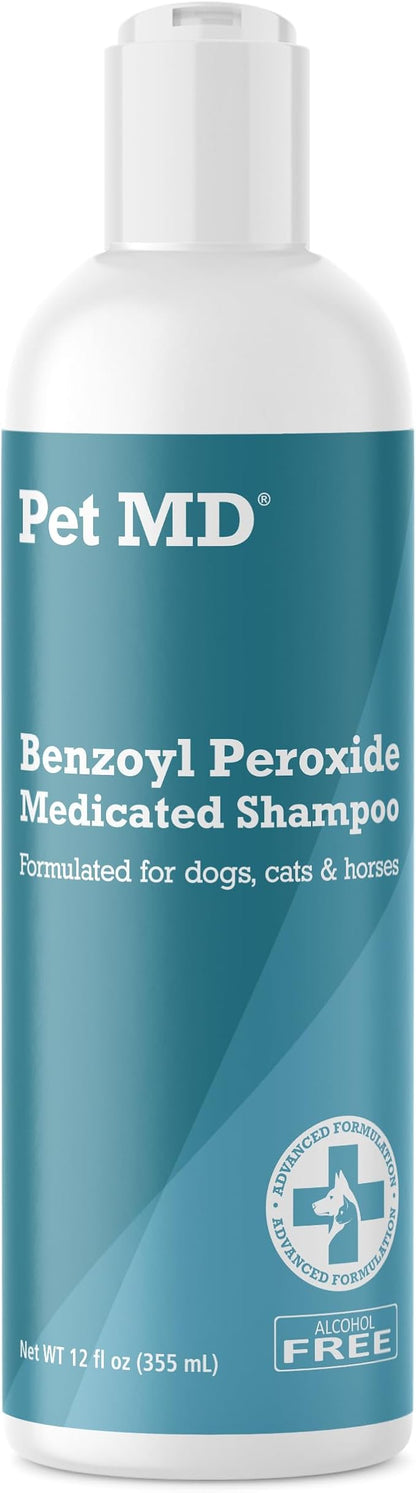 Pet MD - Benzoyl Peroxide Medicated Shampoo for Dogs and Cats - Effective for Skin Conditions, Dandruff, Itch Relief, Acne and Folliculitis - Citrus Scent - 12 oz